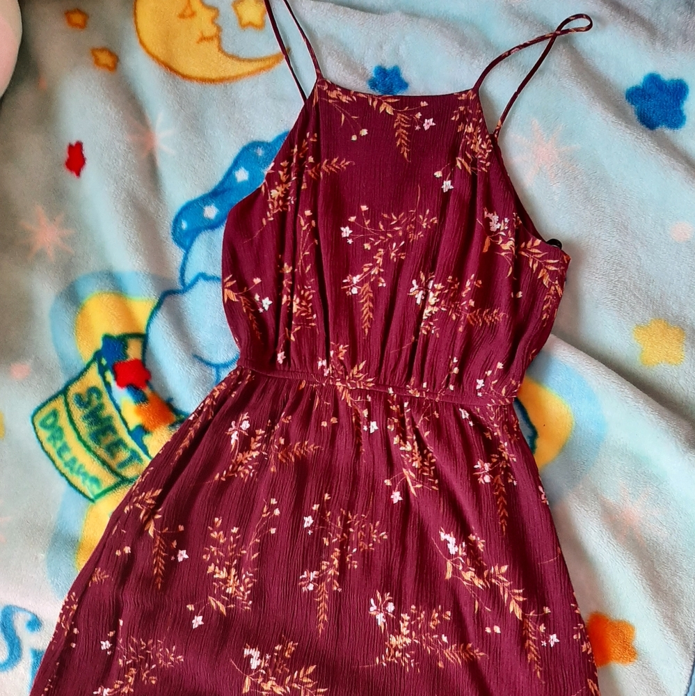 Forever 21 Red and Gold Ruched Halter Mini Sundress